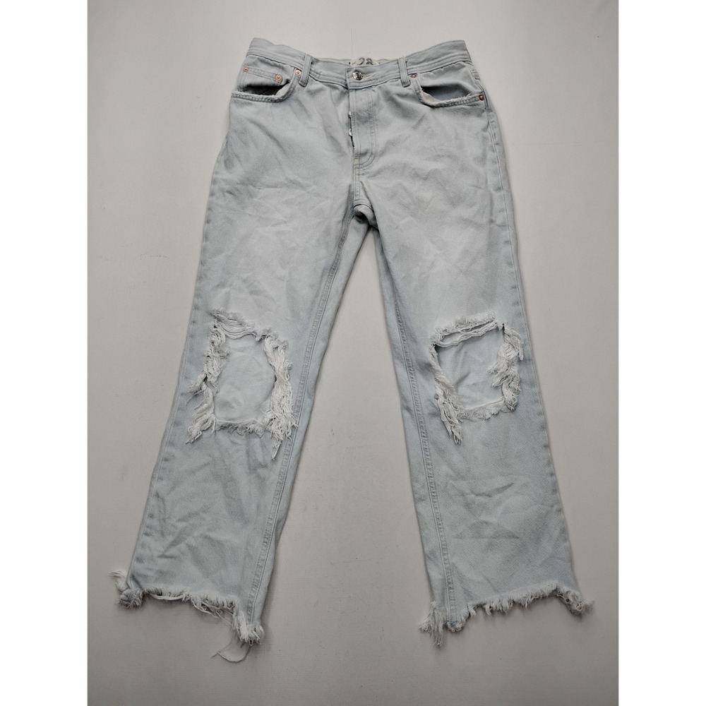 We The Free Women's Button Fly Raw Hem Straight Leg Jeans Size 28